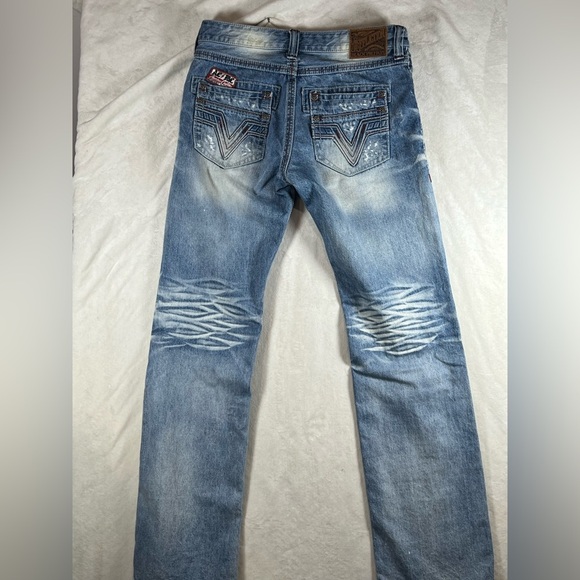 INSANE Y2K Affliction Black Premium BLAKE 34 Long Patch Distressed Jeans AC/DC - Picture 11 of 16